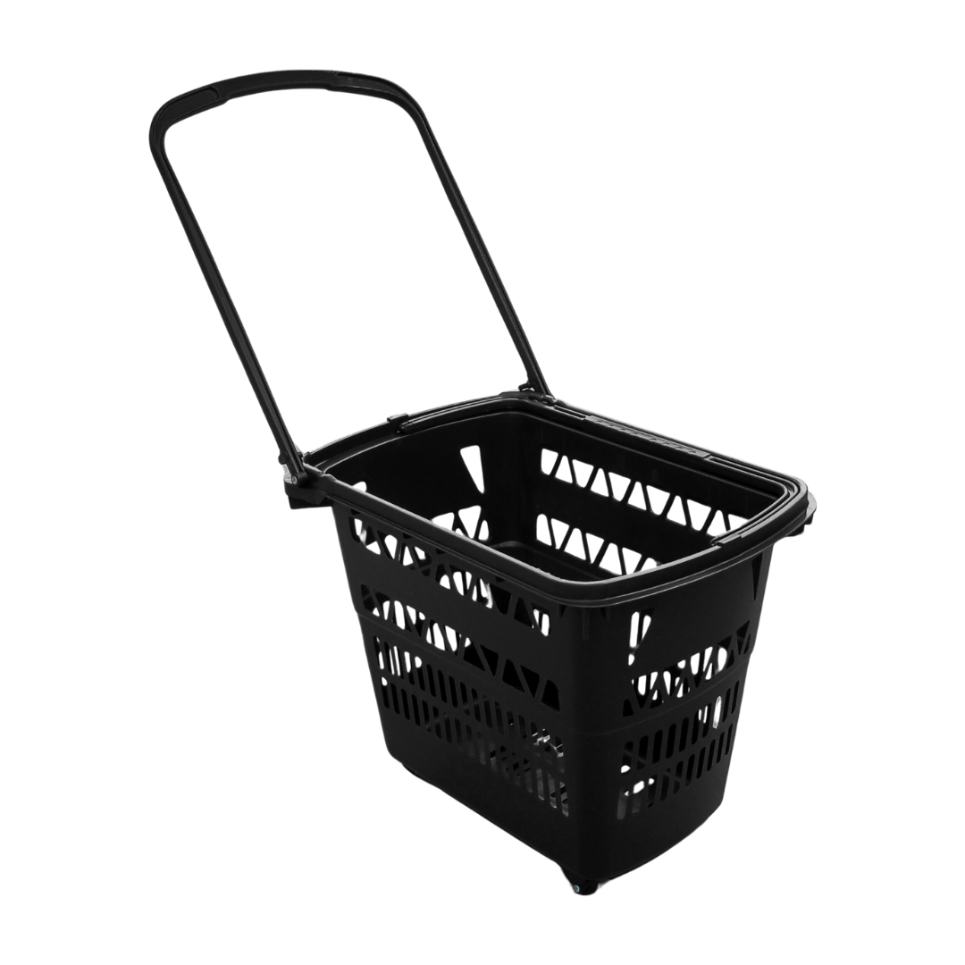 cesta 290 4 ruedas de 52 litros negra reciclada de plasticos fleta