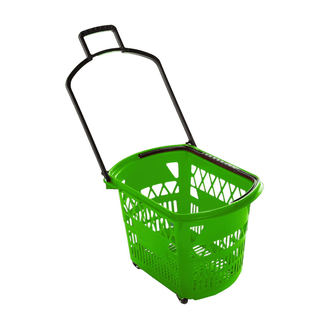 cesta 297 de 4 ruedas verde con asas negras plasticos fleta