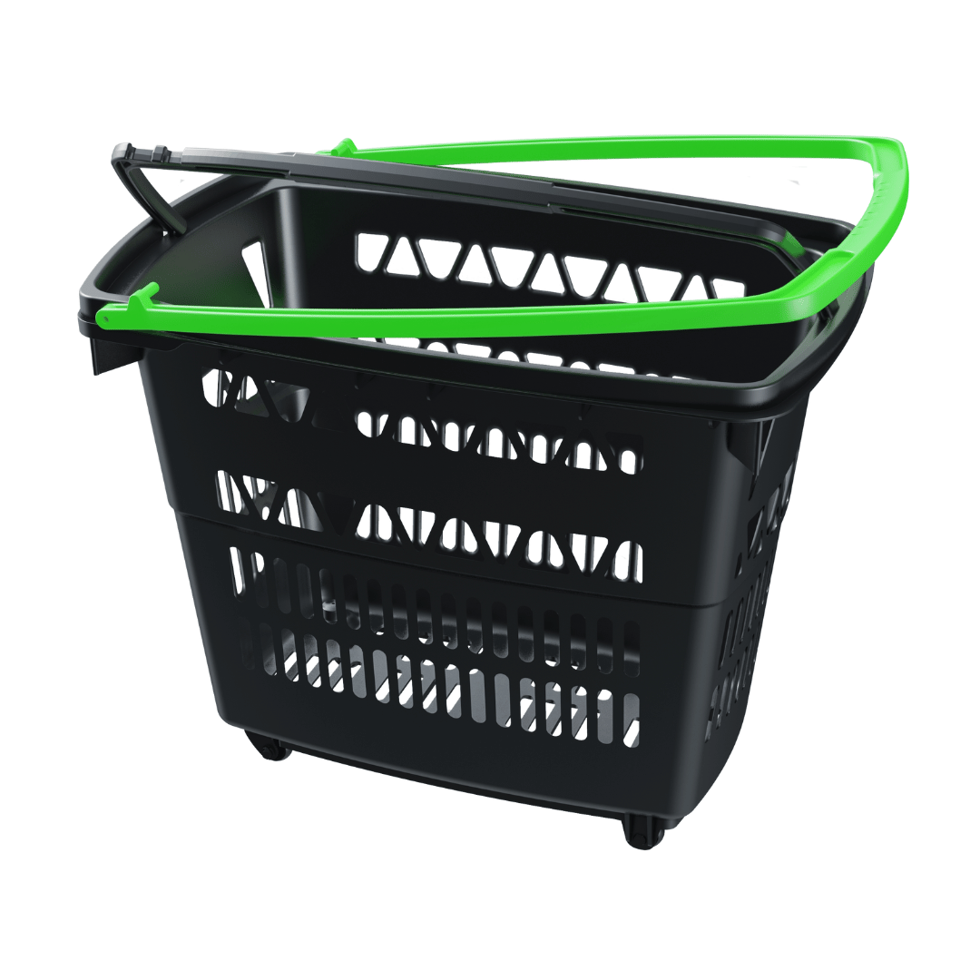 cesta shoppy eco negra con asa verde de plasticos fleta
